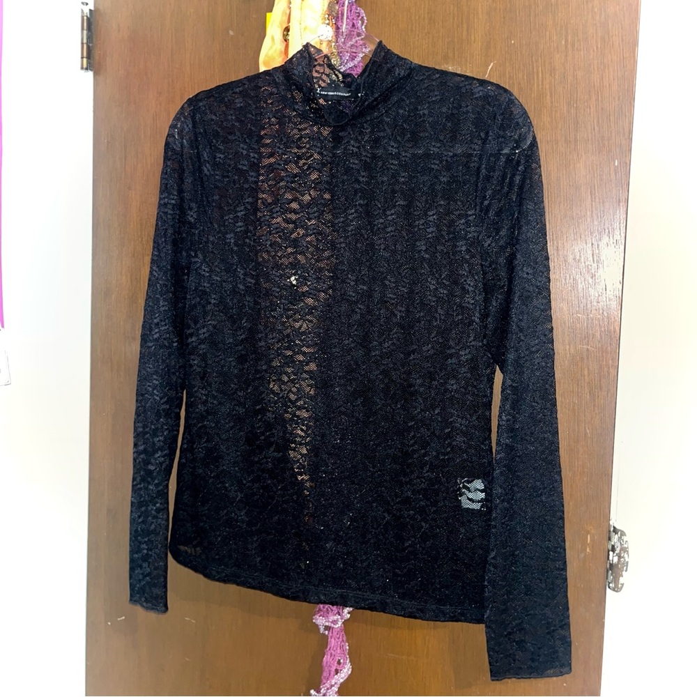 New York & Company Black Lace Long Sleeve Top